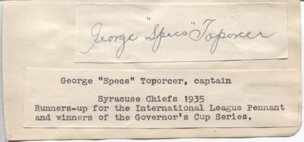 George Specs Toporcer signed album page St. Louis Cardinals