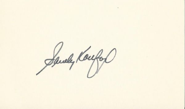 Sandy Koufax signed 3x5 card - Nice!
