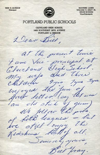 Bill Gray signed letter Washington Redskins D. 1978