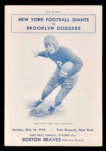 1932 NY Giants vs Brooklyn Dodgers Chris Cagle Football Program