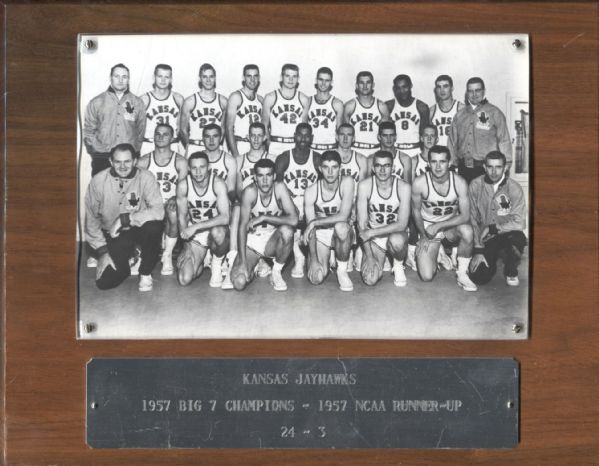 1957 Kansas Jayhawks Big 7 Champions NCAA runnerup Plaque Award Dick Harp estate