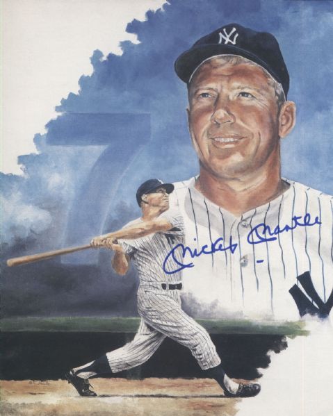 Mickey Mantle signed 8x10 photo painting
