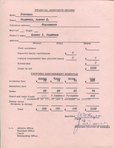 Woody Hayes signed Ohio State football document
