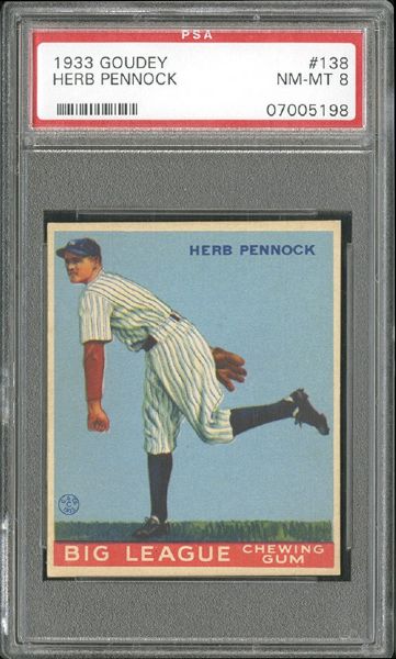 1933 R319 Goudey #138 Herb Pennock PSA NM-MT 8 – None Higher