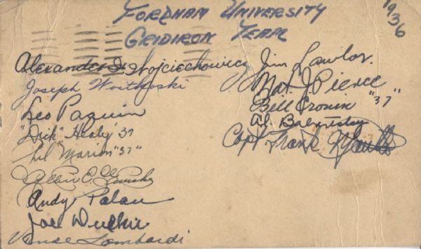 1936 Fordham Football Team Signed GPC w/ Vince Lombardi – 7 Blocks of Granite
