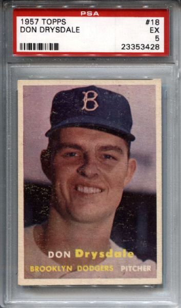 1957 Topps #18 Don Drysdale PSA 5 EX Rookie Card