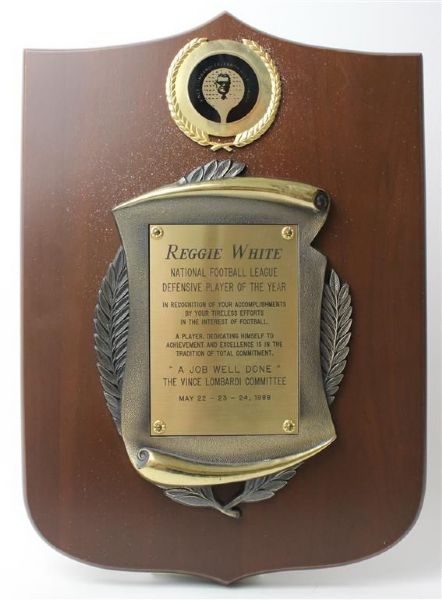 Reggie White 1987 Vince Lombardi Committee NFL Defensive Player of the Year Plaque Estate LOA