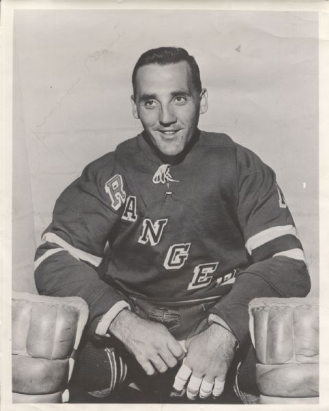 Jacques Plante Hockey HOF signed 8x10 photo NY Rangers uniform