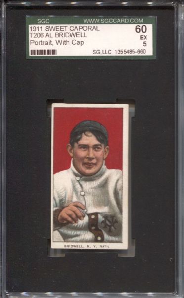1909-11 T206 Sweet Caporal – Al Bridwell – NY Giants  – SGC 60 EX 5