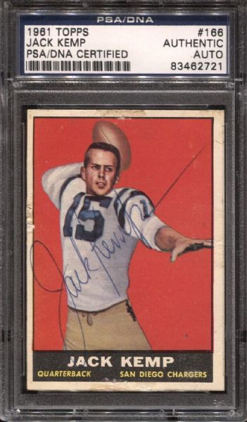 1961 Topps Jack Kemp #166 signed Football card Chargers Deceased AFL 