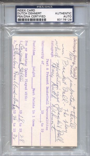 Henry Dutch Dehnert Signed Handwritten Letter 3 x 5 card Basketball HOF  Original Celtics
