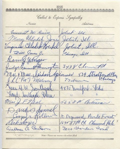 Wallace A. Carlson Tom Meany multi-signed 1955 Arch Ward Funeral Guest Book Page    