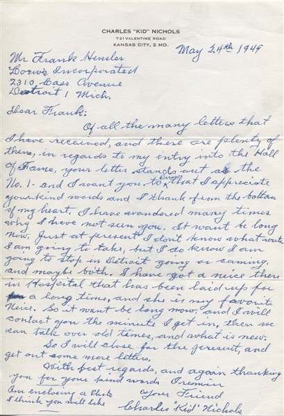 Charles Kid Nichols Ultra-Rare Signed Handwritten Letter w/ original envelope