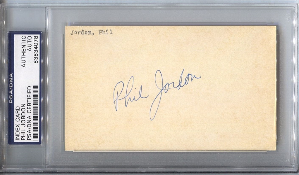 Phil Jordon signed 3x5 Index Card – NY Knicks D. 1965 Drowning