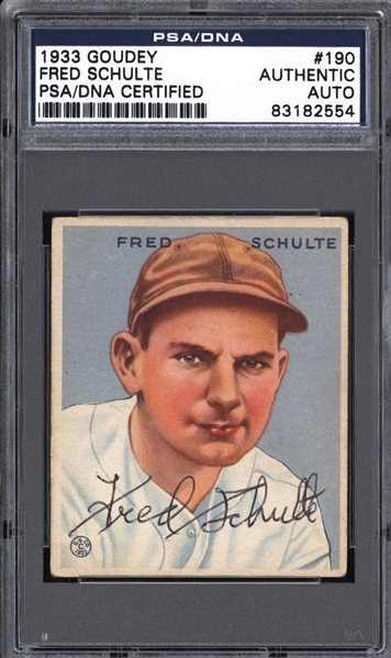 1933 Goudey #190 Fred Schulte Signed Autographed PSA/DNA