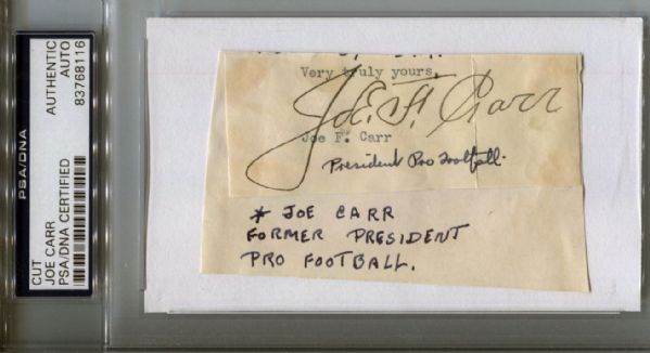 Joe Carr Cut Signature from Letter – Ultra-Rare Pro Football HOF Autograph