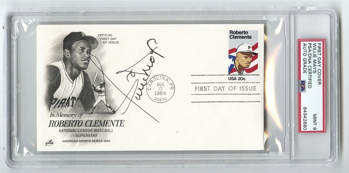 Willie Mays Signed AUTO Roberto Clemente First Day Cover FDC PSA/DNA