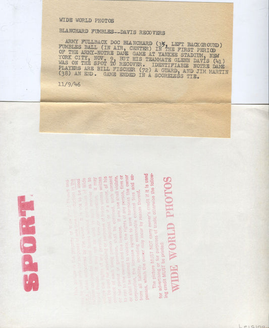 Doc Blanchard fumbles vs Notre Dame 1946 original photo