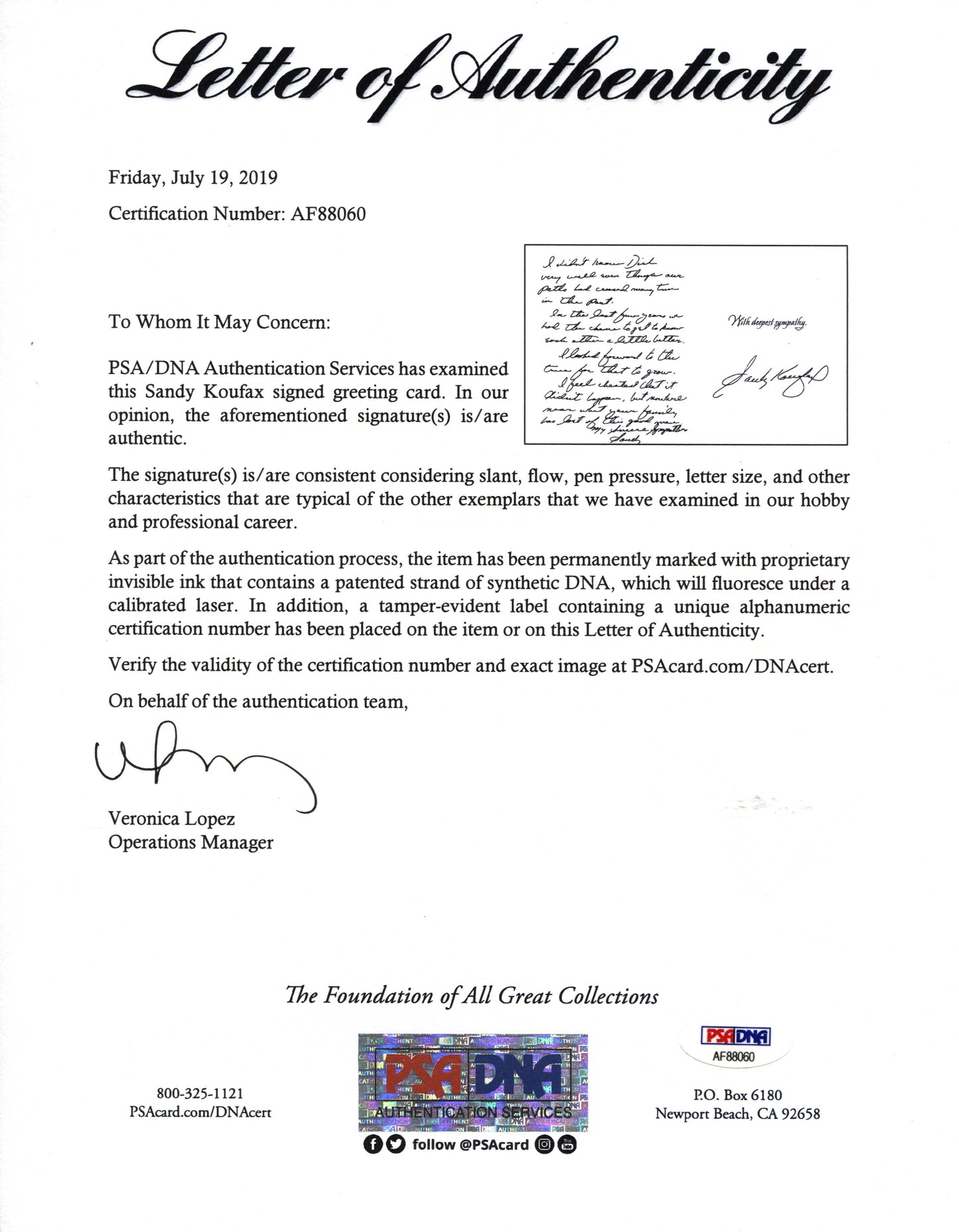 Sandy Koufax Signed Handwritten Letter to Dick Schaap's Family - ULTRA RARE