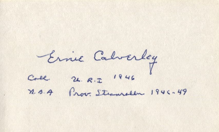 Ernie Calverley Providence Steamrollers NBA Pioneer U of RI Basketball Coach Signed 3x5 Index Card