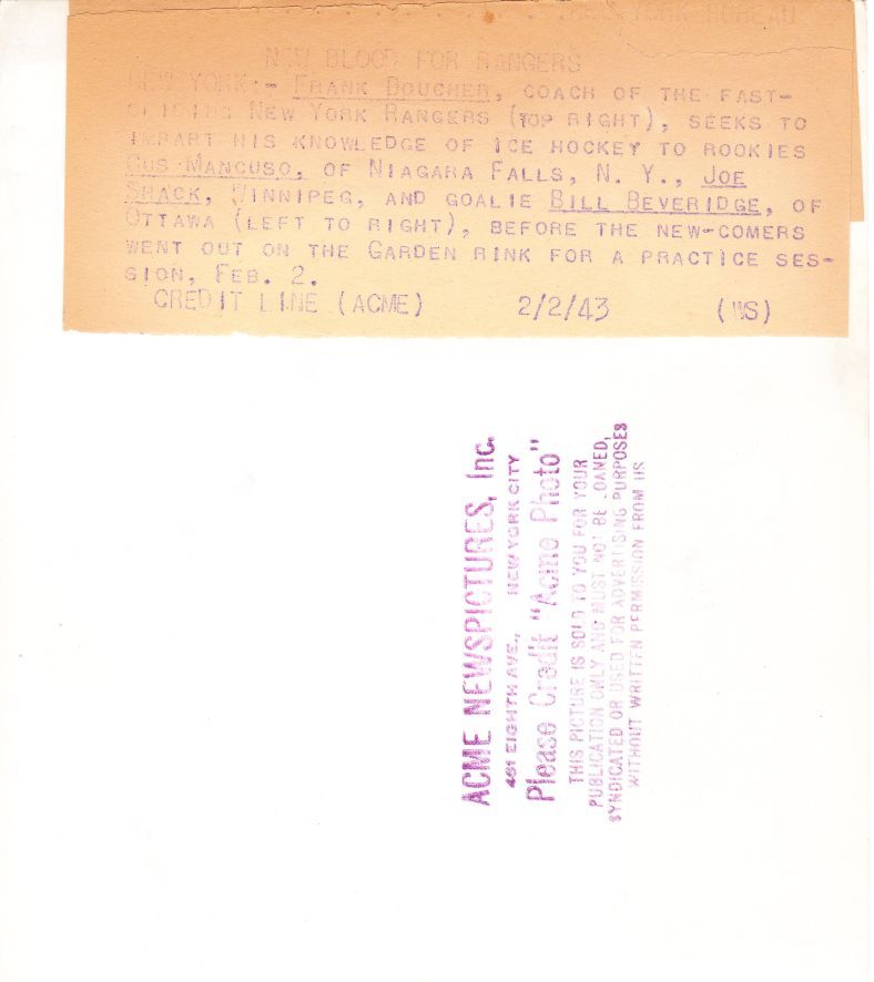 1943 New York Rangers original photo with HOF'er - Frank Boucher