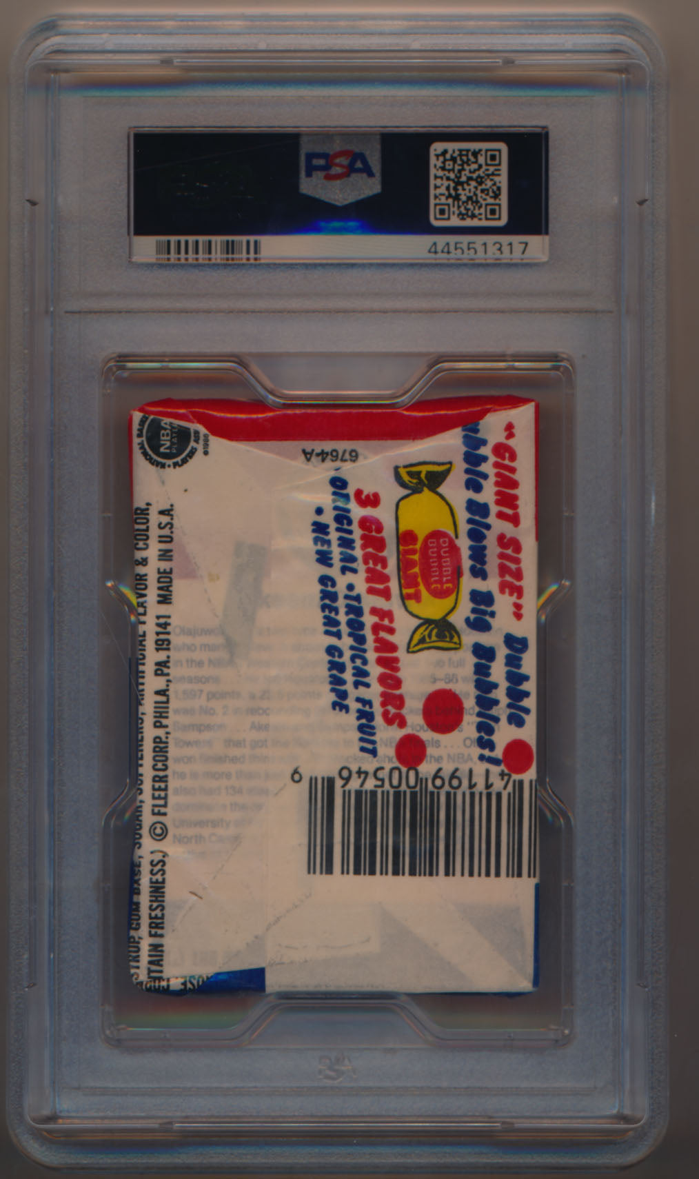 1986 Fleer Basketball Wax Pack w/ Olajuwon Sticker Back PSA 8 NM-MT
