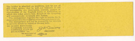 May 21, 1960 Milwaukee Braves vs. Cubs Full Ticket Ernie Banks HR 237