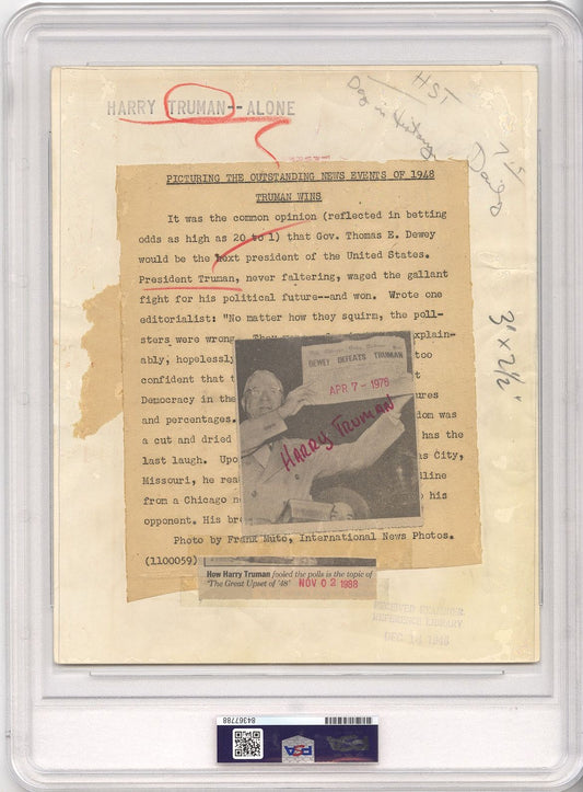 1948 Dewey Defeats Truman Iconic Type 1 Original Photo PSA/DNA LOA