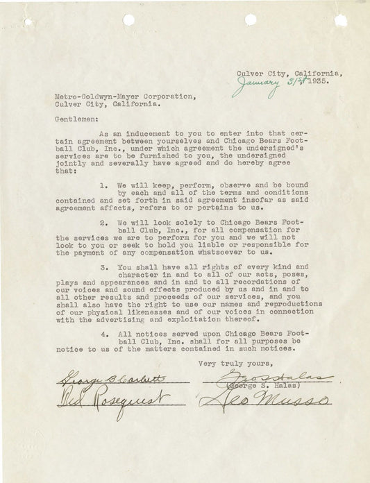 1935 Chicago Bears Team Signed Contract /w Bill Hewitt D. 1947 autograph PSA/DNA LOA