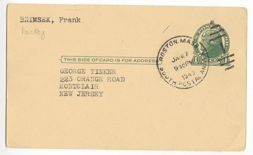 Frank Brimsek Signed AUTO GPC Bruins Blackhawks Hockey HOF D.1998