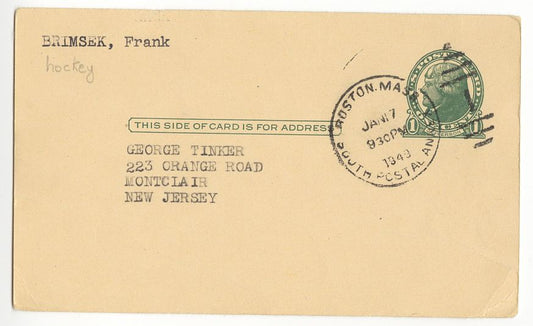 Frank Brimsek Signed AUTO GPC Bruins Blackhawks Hockey HOF D.1998