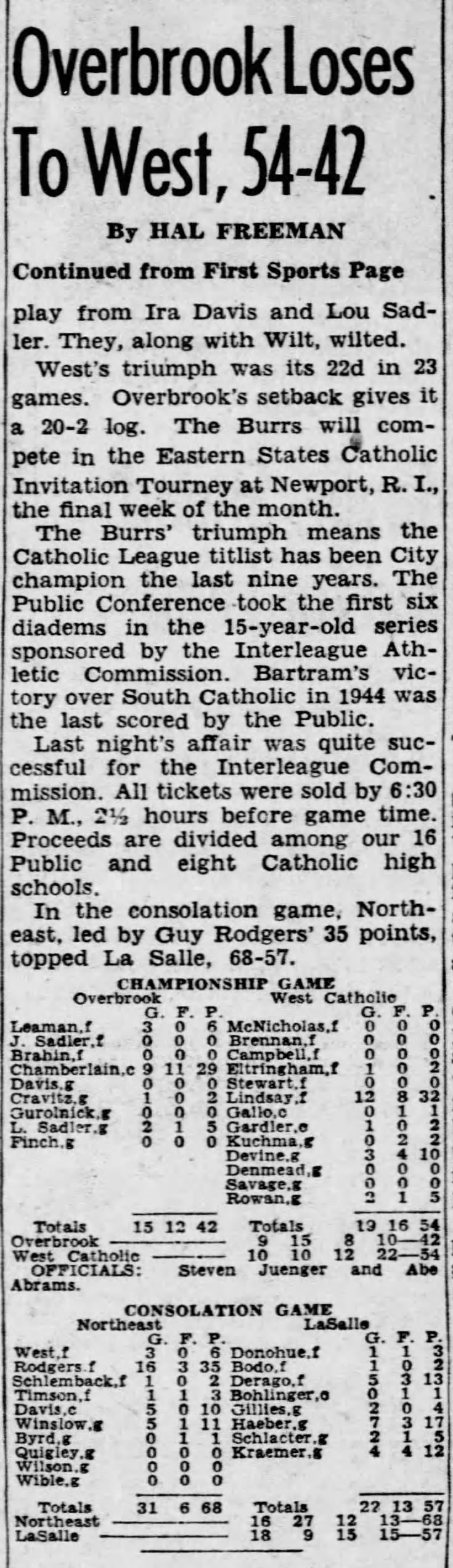 Wilt Chamberlain Overbrook vs Northeast 1953 Philadelphia High School City Championship Ticket Stub PSA 2 Pop 1