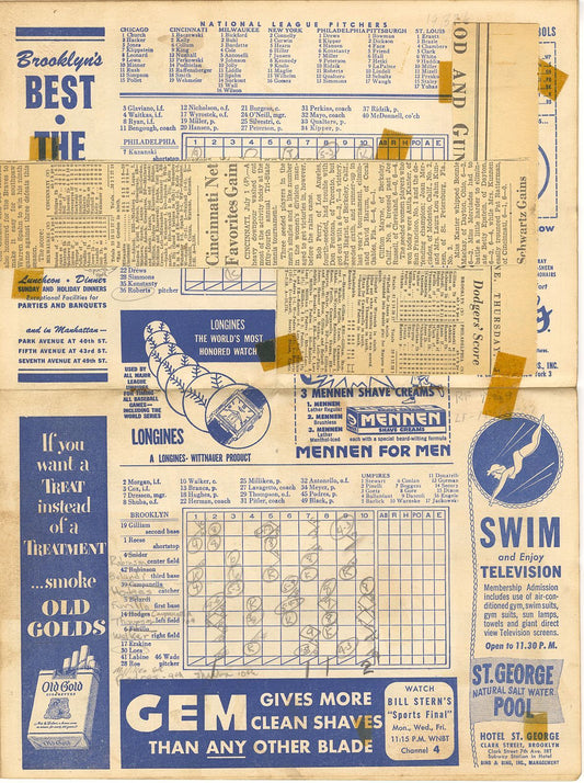 July 1, 1953 Brooklyn Dodgers vs Phillies Scorecard Program Jackie Robinson Double Furillo HR
