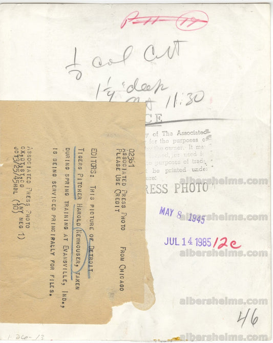 1945 Hal Newhouser Detroit Tigers Hall of Famer Original TYPE 1 photo PSA LOA