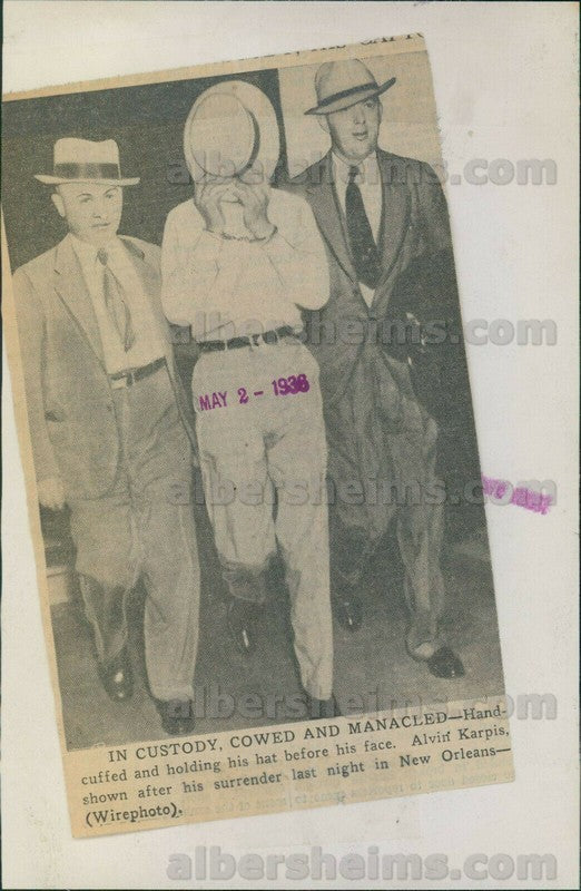 1936 Public Enemy #1 - Alvin Karpis of the Ma Barker Gang Arrested Original Press Photo