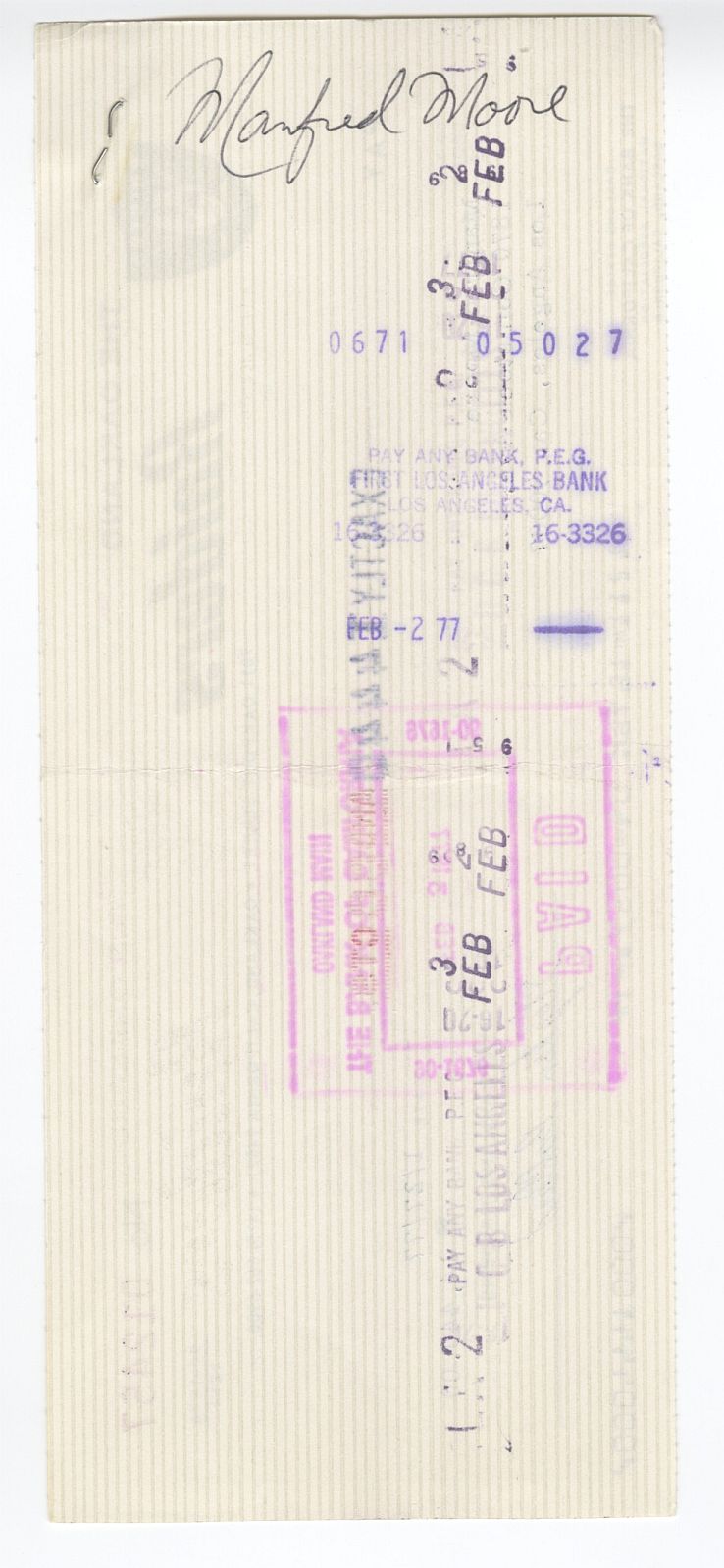 Manfred Moore Signed AUTO 1977 Oakland Raiders payroll Check for playing in Super Bowl XI