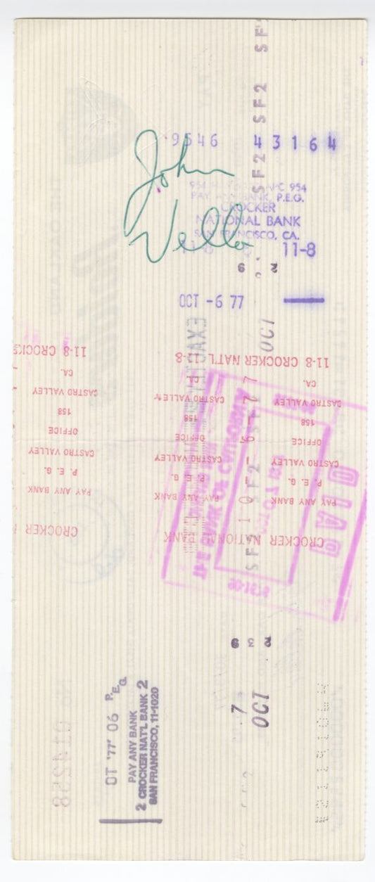 John Vella Signed AUTO 1977 Oakland Raiders payroll Check