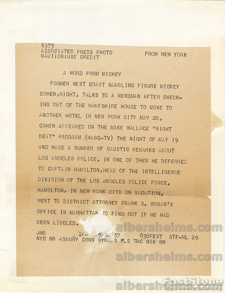 Mickey Cohen L.A. Mob Crime Boss from 1957 Being Interviewed Original Press Photo