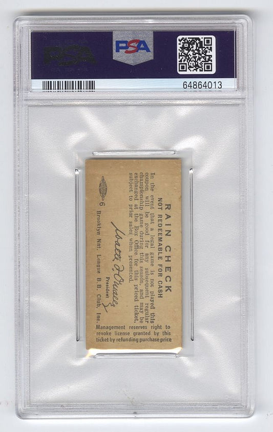 1954 Brooklyn Dodgers vs Cardinals 8/3 Ticket stub - Jackie Robinson 1 for 2 PSA 5 Pop 2