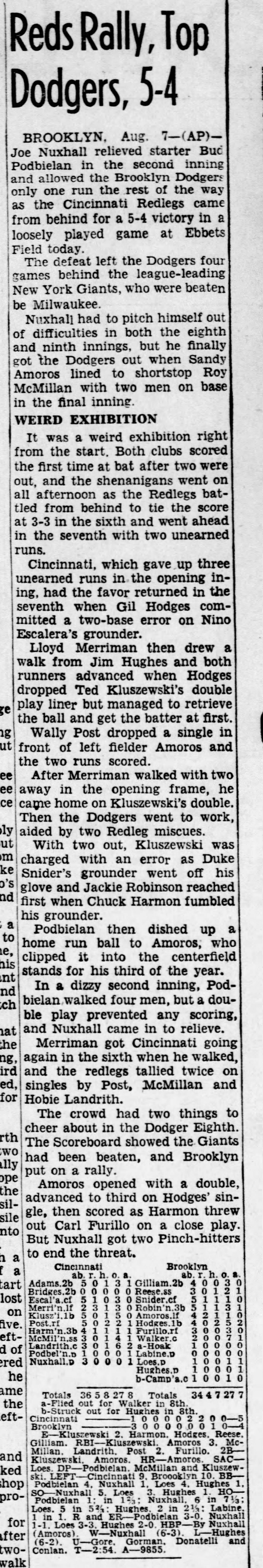 8/7 1954 Brooklyn Dodgers vs Reds Jackie Robinson Sandy Amoros HR #3 PSA 5 Pop 1