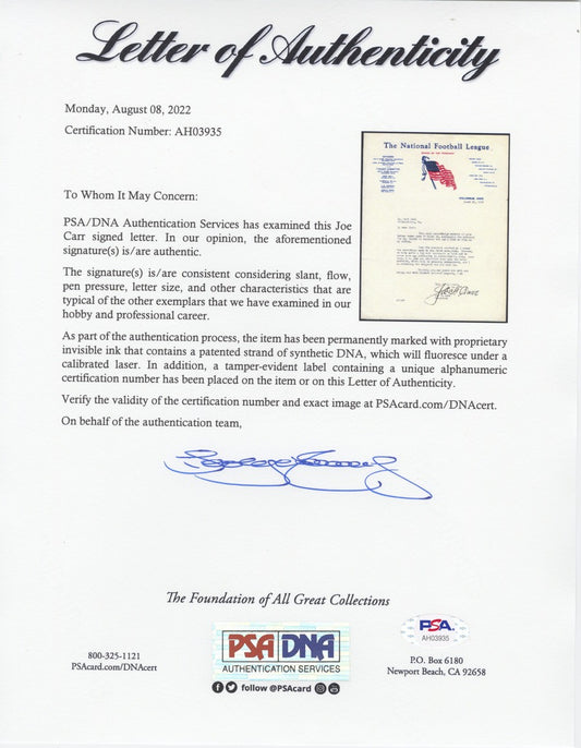 Joe Carr Signed AUTO letter D.1939 Pro Football HOF Autograph PSA/DNA LOA