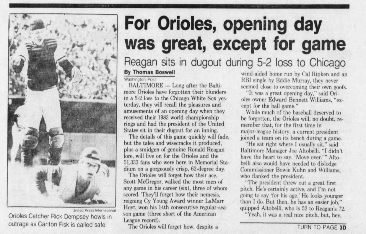 Ronald Reagan Single Signed Baseball Autographed on April 2, 1984 Orioles Opening Day PSA/DNA LOA