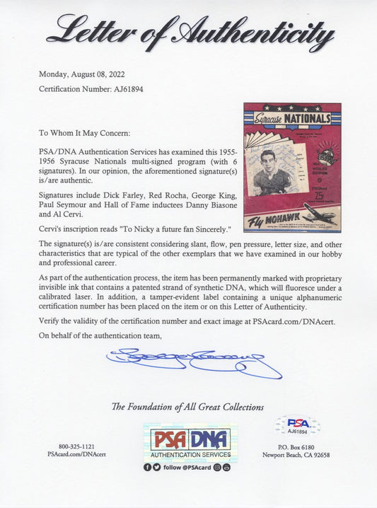 1955-56 Syracuse Nationals vs. Rochester Royals Program Team Signed AUTO /w Danny Daniel Biasone