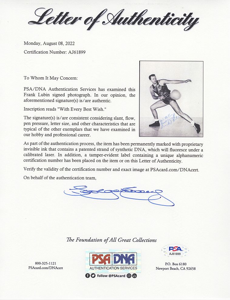 Frank Lubin 1st USA 1936 Olympic Basketball Team Gold Medalist Signed AUTO photo PSA/DNA LOA