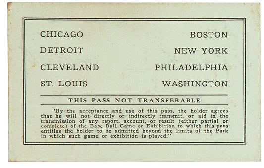 1938 American League Season Pass Ticket - Lou Boudreau & Joe Gordon Debuts