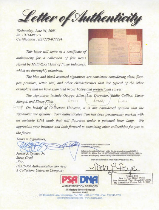 Leo Durocher Signed AUTO 1965 Baseball TV Contract