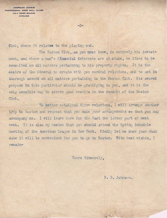 Ban Johnson 1906 Letter with Historical Baseball Content to HOFer Jimmy Collins