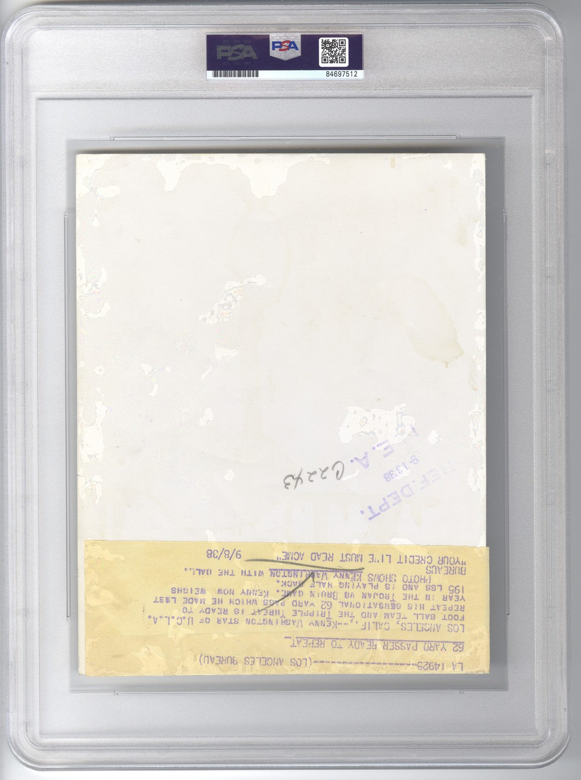 1938 Kenny Washington College Football & NFL African American Pioneer Original TYPE 1 Photo PSA/DNA