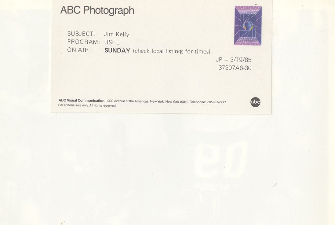 Jim Kelly 1985 USFL Houston Gamblers Original TYPE 1 Photo