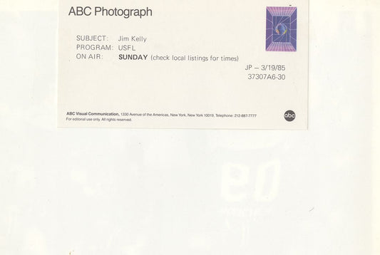 Jim Kelly 1985 USFL Houston Gamblers Original TYPE 1 Photo